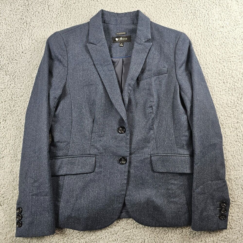 Talbots 2 Piece Suit Womens 6 32x30 Blue Italian Flannel Wool Stretch Academia - Picture 2 of 16